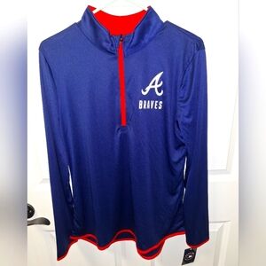 A Fanatics official MLB Atlanta Braves 1/4 zip pullover jacket in a womens Large